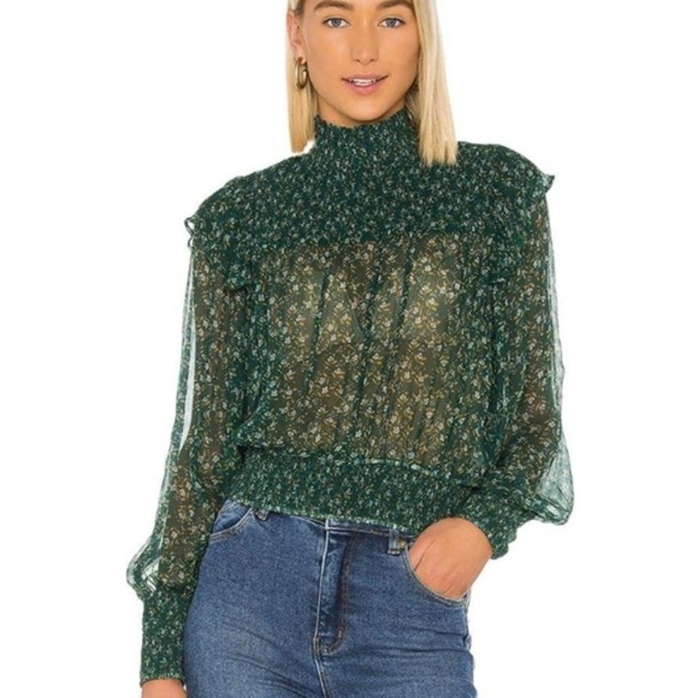 Free People Roma floral long sleeve smocked top S